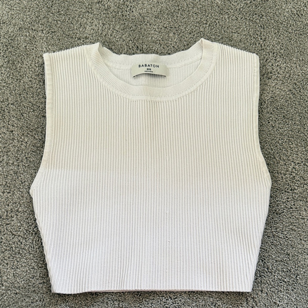 Babaton Women's White Ribbed Cropped Muscle Tank Top